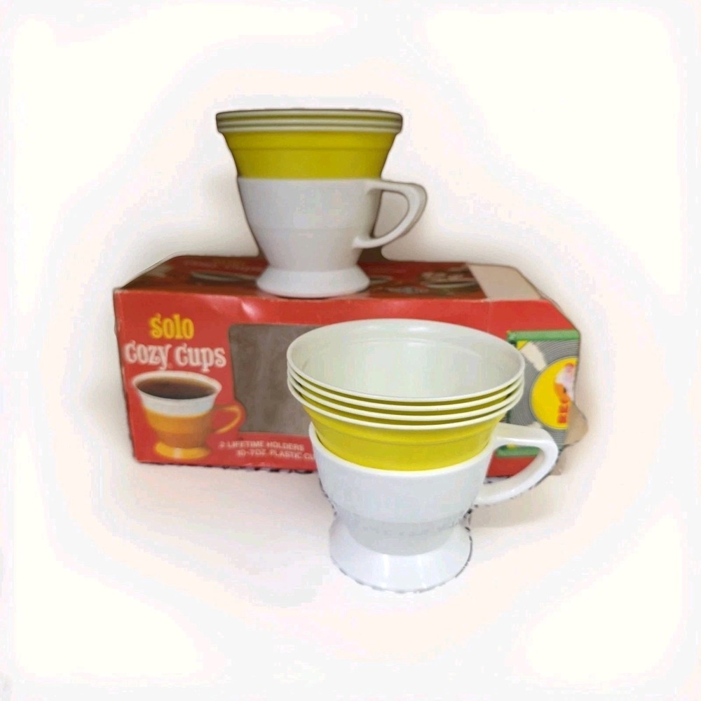 Vtg Solo Cozy Cups in Box 2 Holders 7 Yellow Refill Liners Disposable Coffee